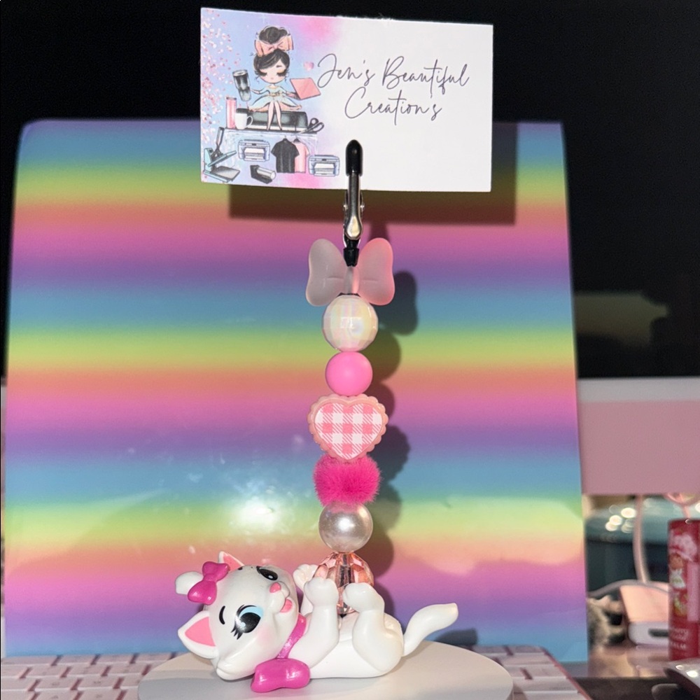 Disney White and Pink Cat Keychain